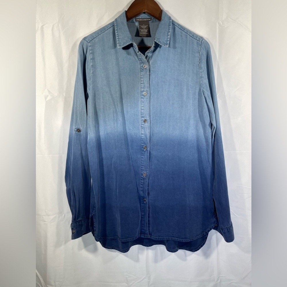 𝅺Chelsea & Theodore Button Down Womens Collar Long Sleeve Jean Shirt Sz S